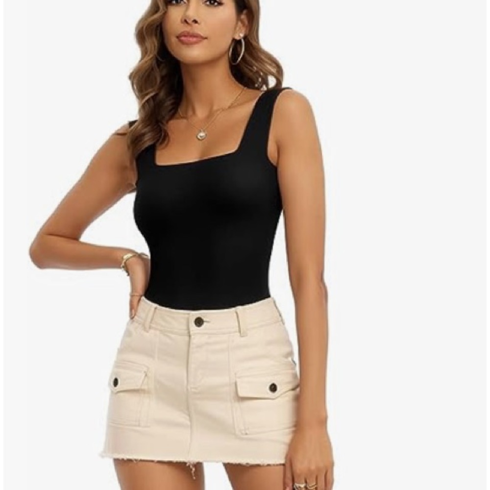 (A9) MANGOPOP Womens Square Neck Sleeveless Tank Top Bodysuit Suit, Sz XXL, NWT